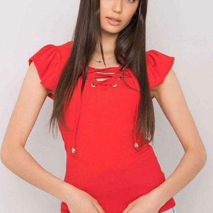 Chic Italian Ribbed Blouse With Frill Neckline Slim Fit