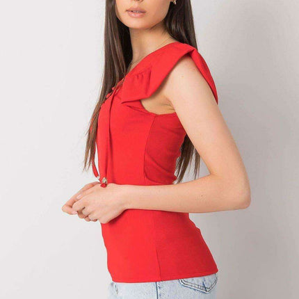 Chic Italian Ribbed Blouse With Frill Neckline Slim Fit
