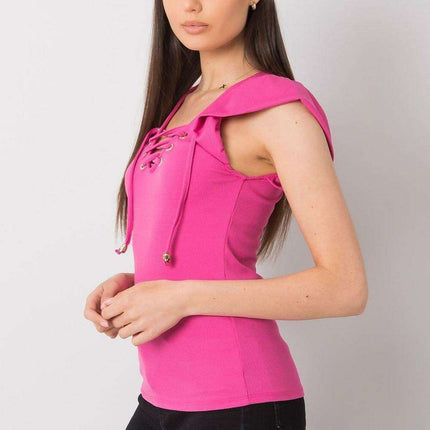 Chic Italian Ribbed Blouse With Frill Neckline Slim Fit