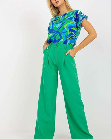 Elegant High Waisted Pleated Trousers By Italian Moda
