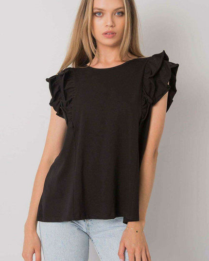 Chic Frilled Sleeve Cotton Blouse with Unique Back Cut-Out