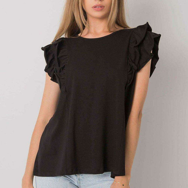 Chic Frilled Sleeve Cotton Blouse with Unique Back Cut-Out