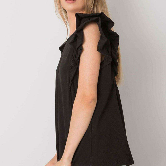 Chic Frilled Sleeve Cotton Blouse with Unique Back Cut-Out