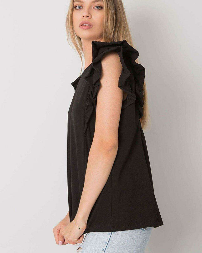 Chic Frilled Sleeve Cotton Blouse with Unique Back Cut-Out