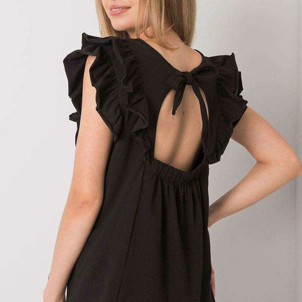 Chic Frilled Sleeve Cotton Blouse with Unique Back Cut-Out