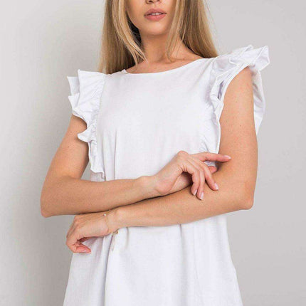 Chic Frilled Sleeve Cotton Blouse with Unique Back Cut-Out