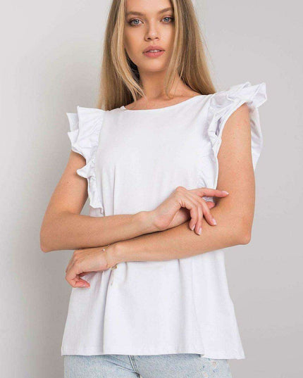 Chic Frilled Sleeve Cotton Blouse with Unique Back Cut-Out