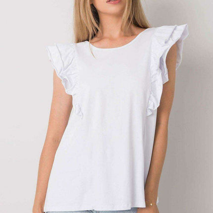Chic Frilled Sleeve Cotton Blouse with Unique Back Cut-Out
