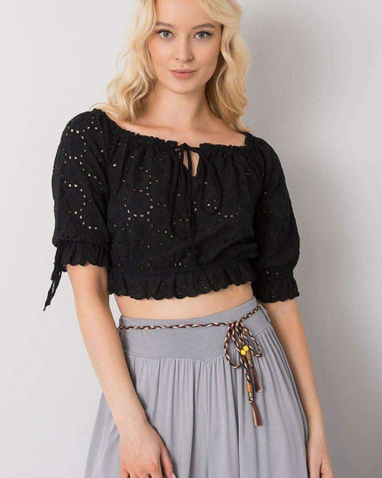 Charming Tie-Front Openwork Blouse