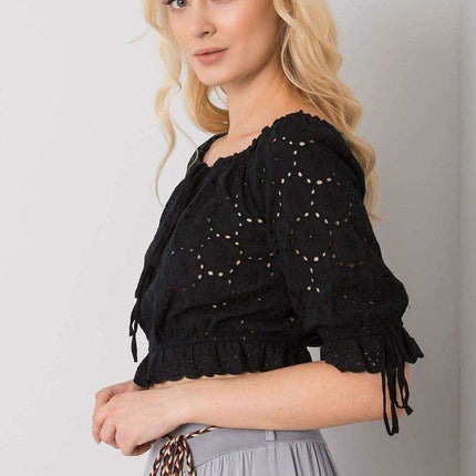 Charming Tie-Front Openwork Blouse