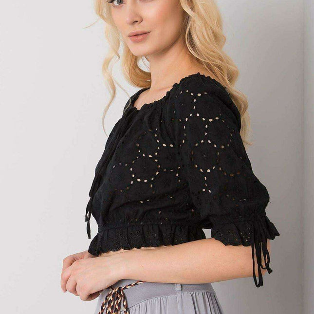 Charming Tie-Front Openwork Blouse