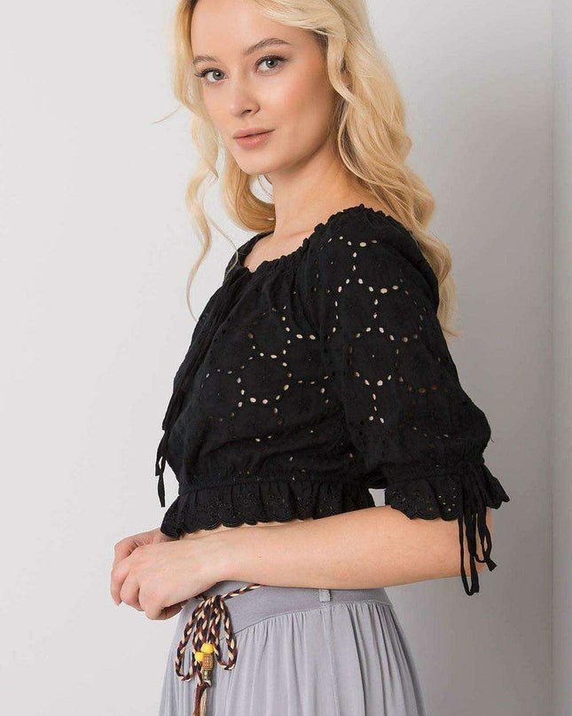 Charming Tie-Front Openwork Blouse