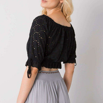 Charming Tie-Front Openwork Blouse