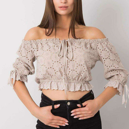 Charming Tie-Front Openwork Blouse