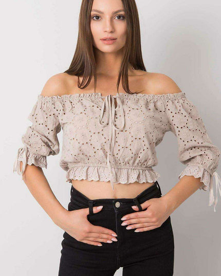 Charming Tie-Front Openwork Blouse