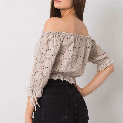 Charming Tie-Front Openwork Blouse