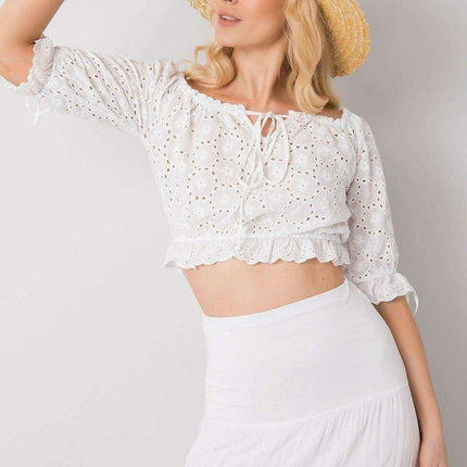 Charming Tie-Front Openwork Blouse