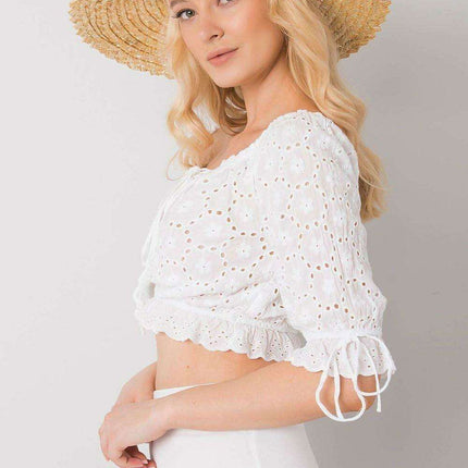 Charming Tie-Front Openwork Blouse