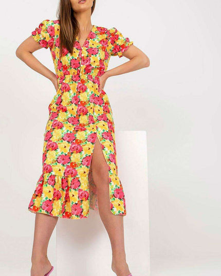 Daydream Floral Summer Dress with Front Buttons and Frill
