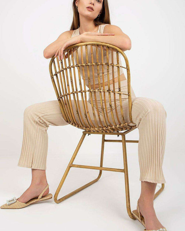 Italy Moda Ribbed Cotton Top and Trousers Set for Women