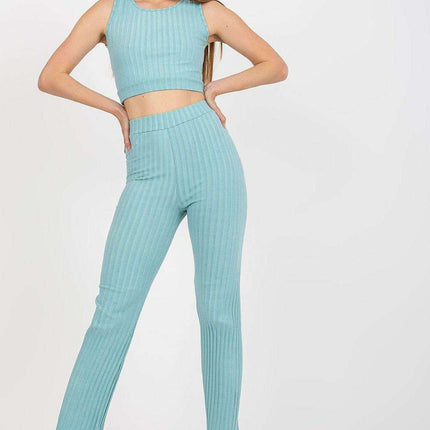 Italy Moda Ribbed Cotton Top and Trousers Set for Women