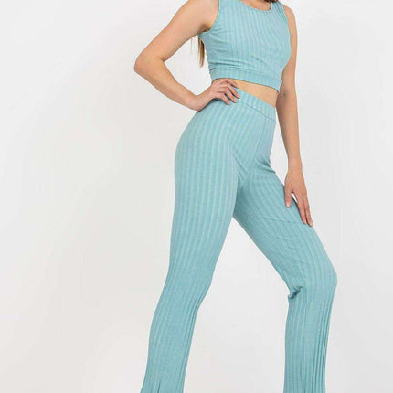 Italy Moda Ribbed Cotton Top and Trousers Set for Women