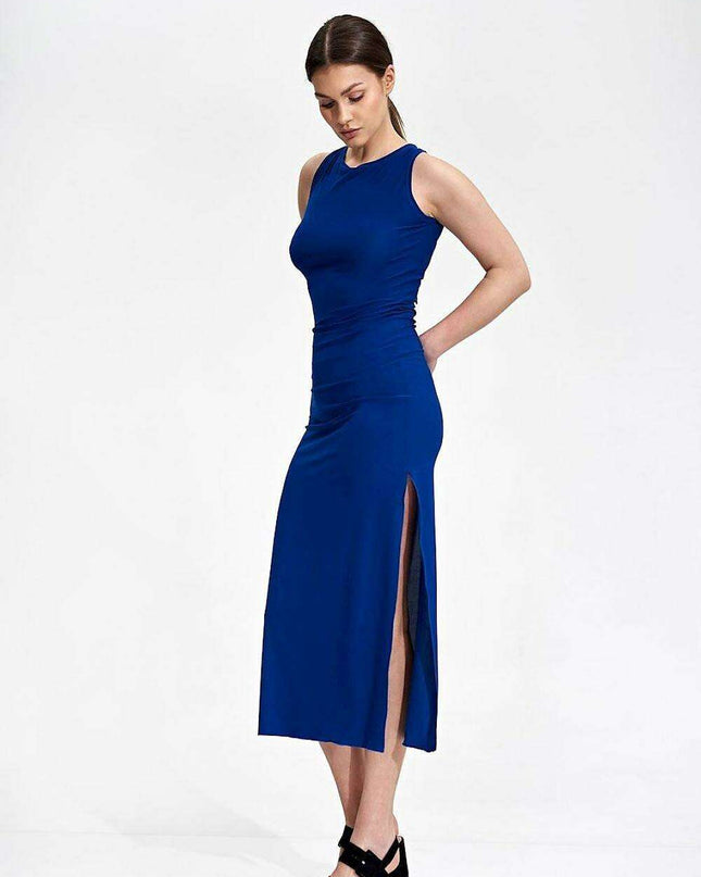 Sophisticated Back-Tie Midi Dress with Flattering Features