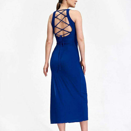 Sophisticated Back-Tie Midi Dress with Flattering Features