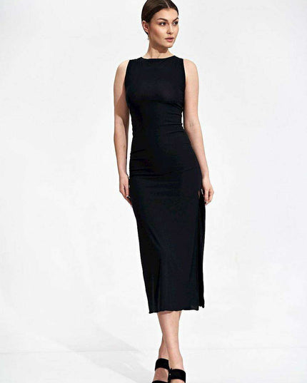 Sophisticated Back-Tie Midi Dress with Flattering Features