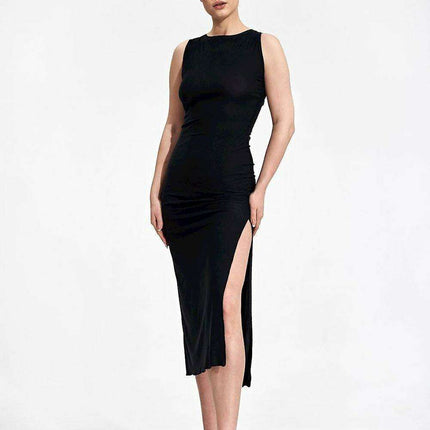 Sophisticated Back-Tie Midi Dress with Flattering Features