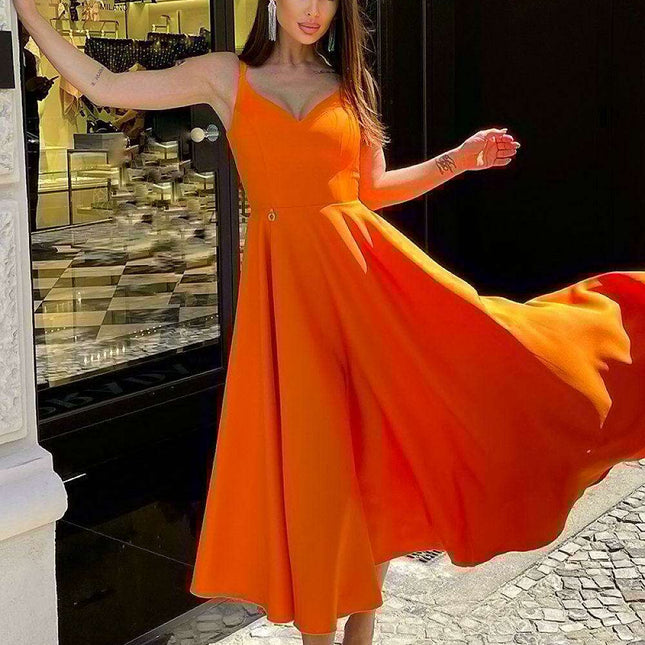 Chic Strapless Flare Midi Dress with Exposed Shoulders