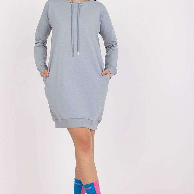 Stylish Tie-Back Sweatshirt Dress with Convenient Pockets and Ribbed Sleeves