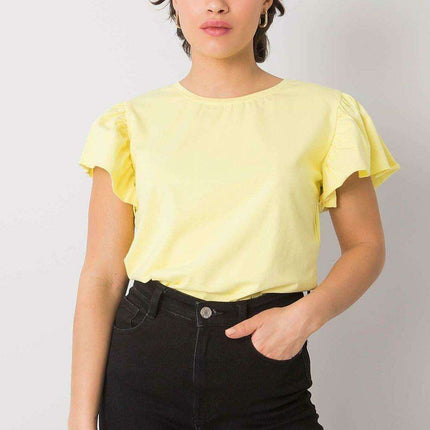 Frilled Sleeve Round Neck Cotton Blouse for Effortless Elegance