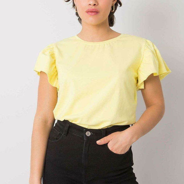 Frilled Sleeve Round Neck Cotton Blouse for Effortless Elegance