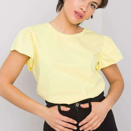 Frilled Sleeve Round Neck Cotton Blouse for Effortless Elegance
