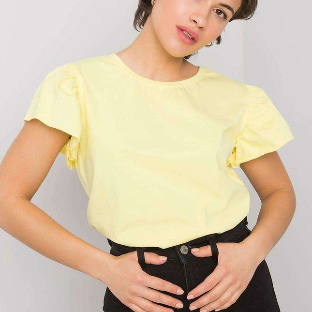 Frilled Sleeve Round Neck Cotton Blouse for Effortless Elegance