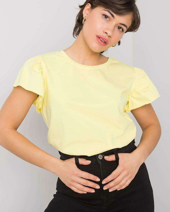 Frilled Sleeve Round Neck Cotton Blouse for Effortless Elegance