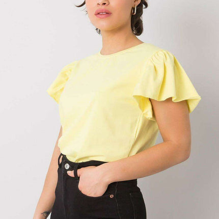 Frilled Sleeve Round Neck Cotton Blouse for Effortless Elegance
