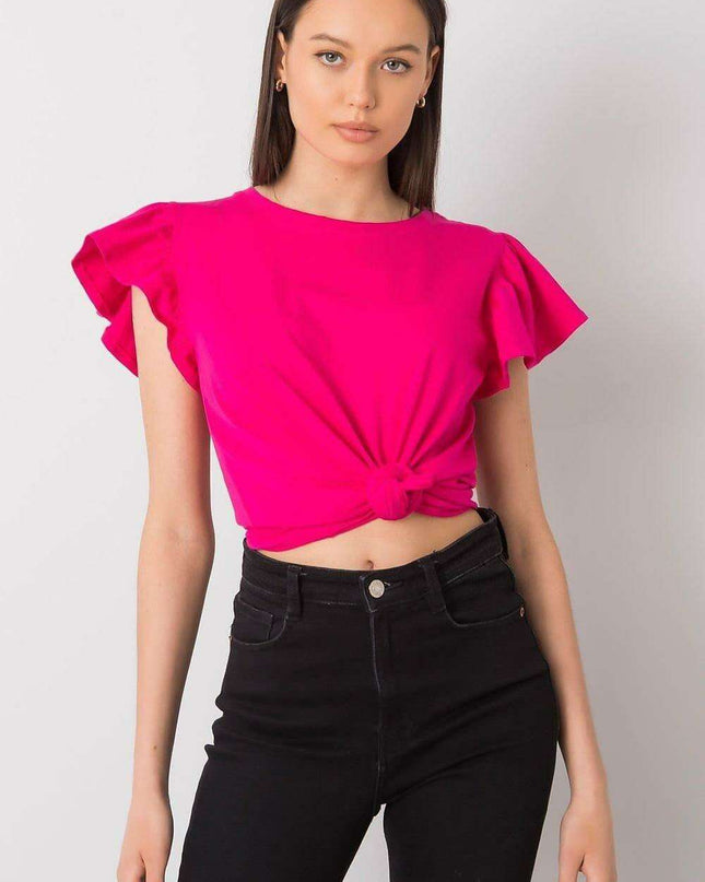 Chic Frilled Cotton Short-Sleeve Blouse