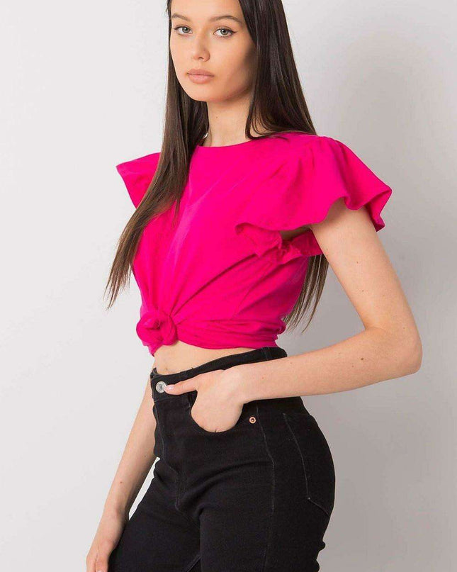 Chic Frilled Cotton Short-Sleeve Blouse