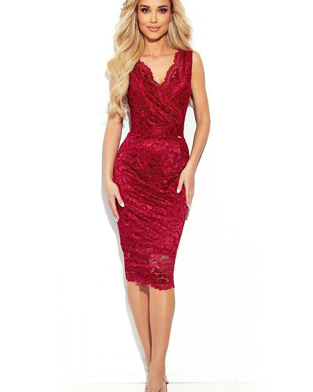 Sophisticated Crimson Lace Midi Dress by Numoco