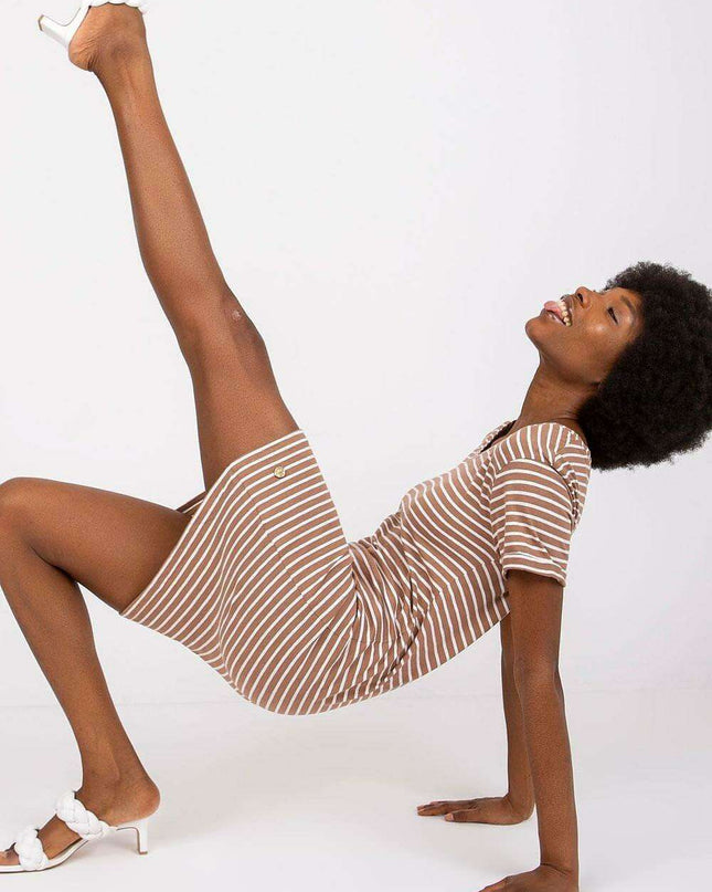 Summer Breeze Striped Cotton Dress with Short Sleeves