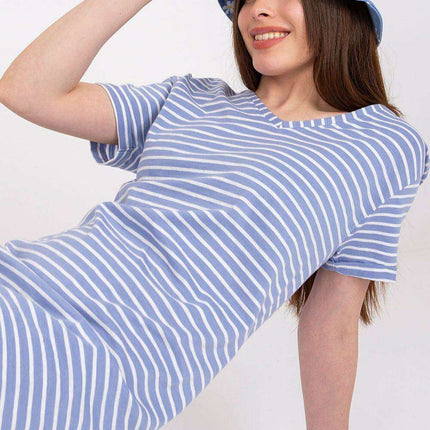 Summer Breeze Striped Cotton Dress with Short Sleeves