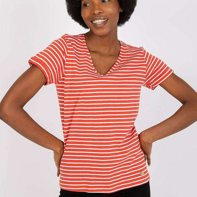 Heart-Shaped Neckline Striped Cotton T-Shirt - Sizes XS to XL by Stitch&Soul
