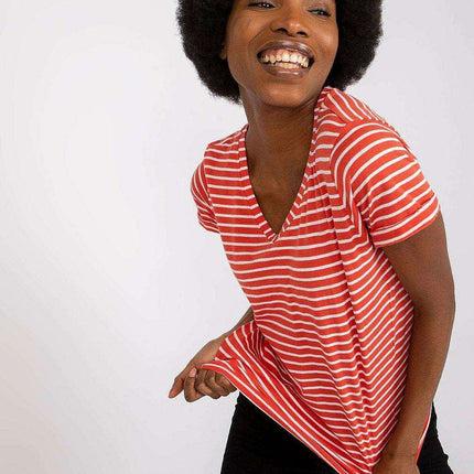 Heart-Shaped Neckline Striped Cotton T-Shirt - Sizes XS to XL by Stitch&Soul