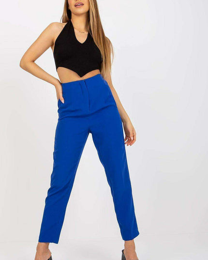Trendy High-Waisted Zippered Trousers with Faux Side Pockets for Women