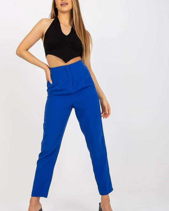 Trendy High-Waisted Zippered Trousers with Faux Side Pockets for Women