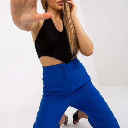 Trendy High-Waisted Zippered Trousers with Faux Side Pockets for Women