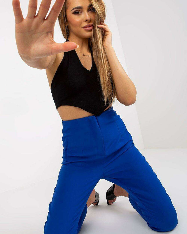 Trendy High-Waisted Zippered Trousers with Faux Side Pockets for Women