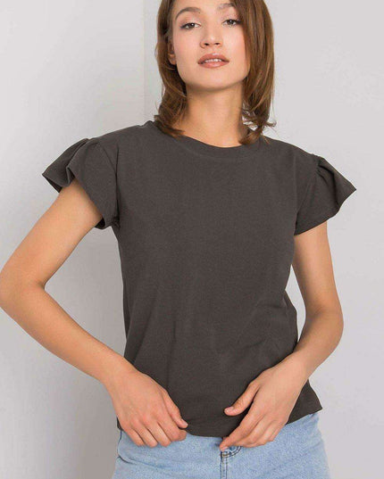 Elegant Parisian Frilled Sleeve Cotton Blend Top for Women